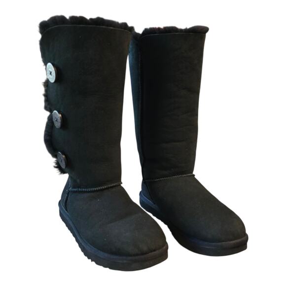 Ugg Australia Bailey Button Triplet Tall Boot Womens Size 9 Black Cozy Warm - Picture 1 of 14